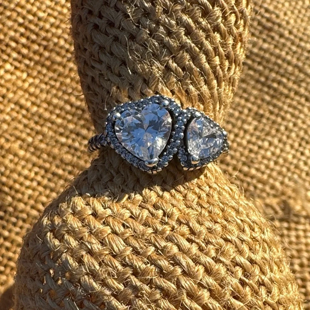 Sterling Silver Sparkling Halo Hearts Ring Halo Size 7